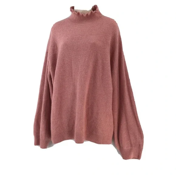 Halogen Sweater Women Size X1 Wool Blend Ruffles Neck Blush - Picture 1 of 16